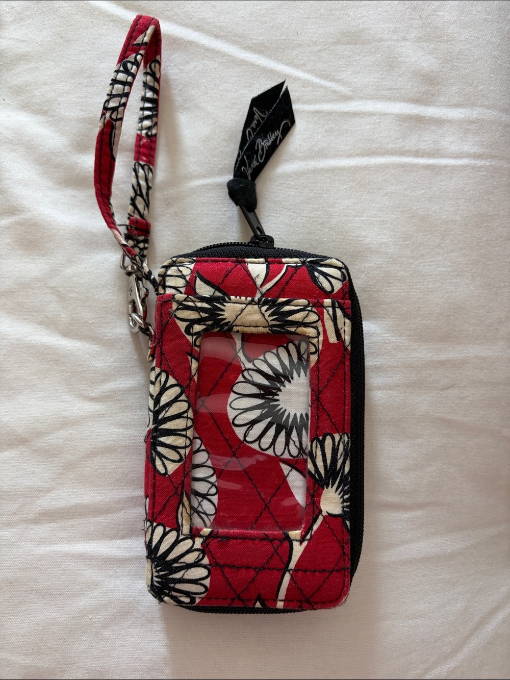 Vera Bradley Red Floral Quilted Wristlet ID Case